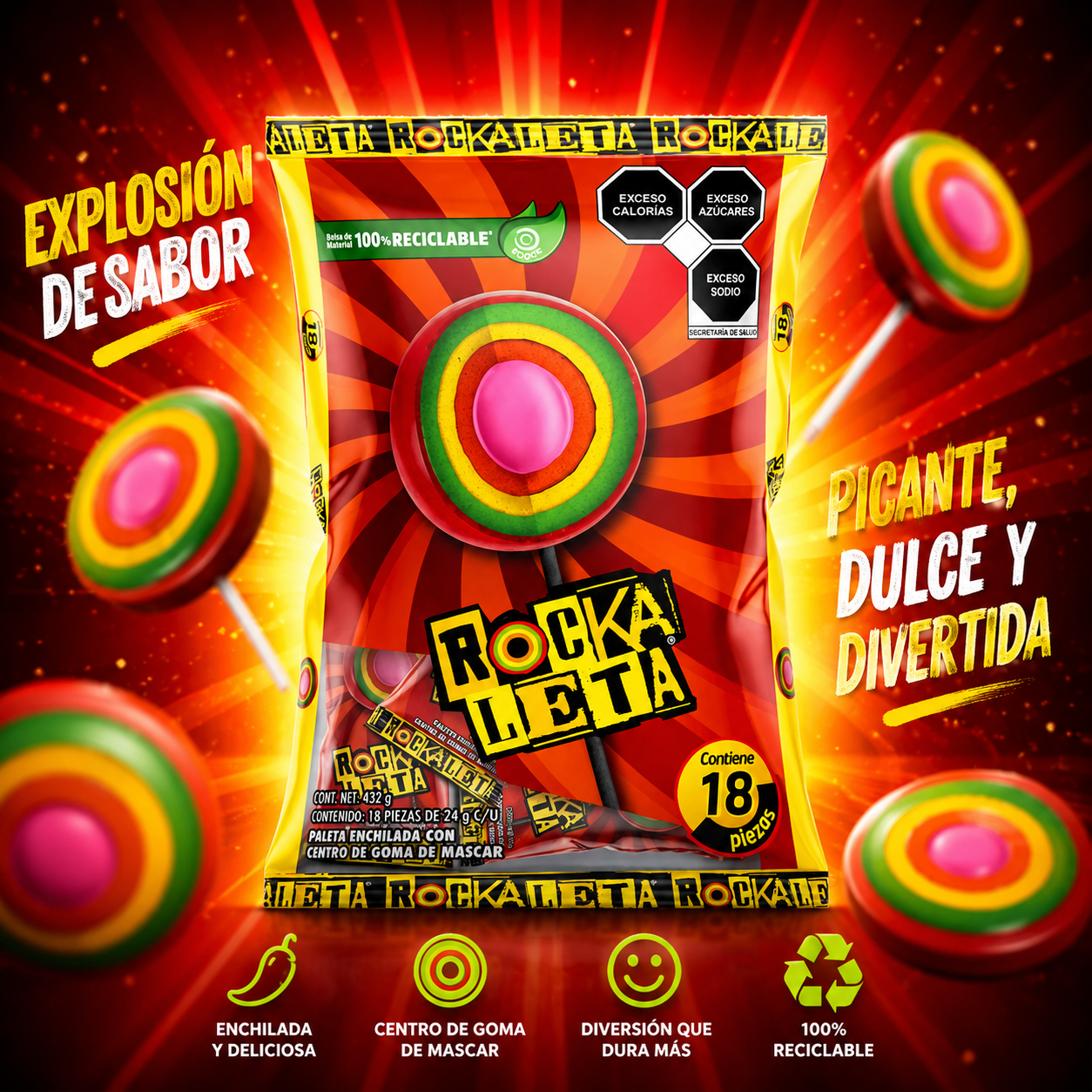 Rockaleta Paletas Enchiladas con Chicle Sonric´s en Colombia