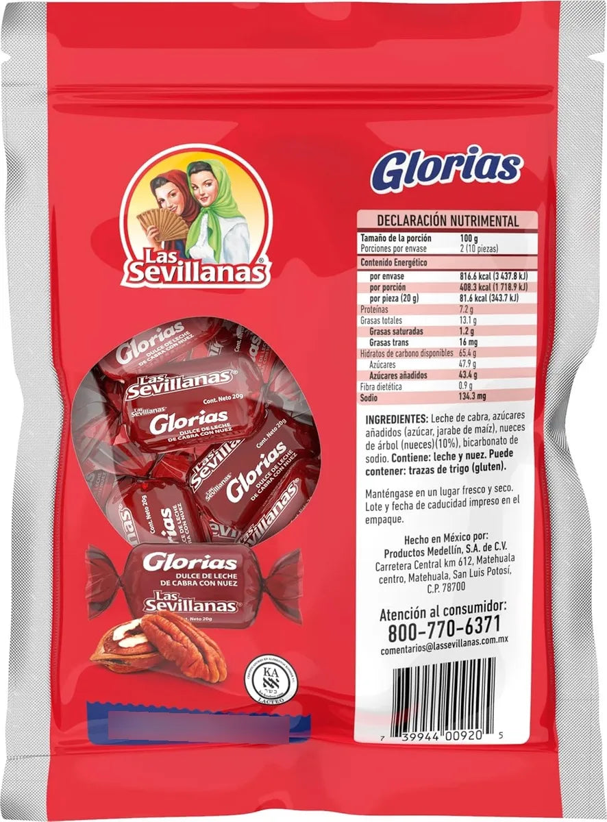 Las Sevillanas Glorias Leche Nuez Bolsa 10pzs 200gr Colombia