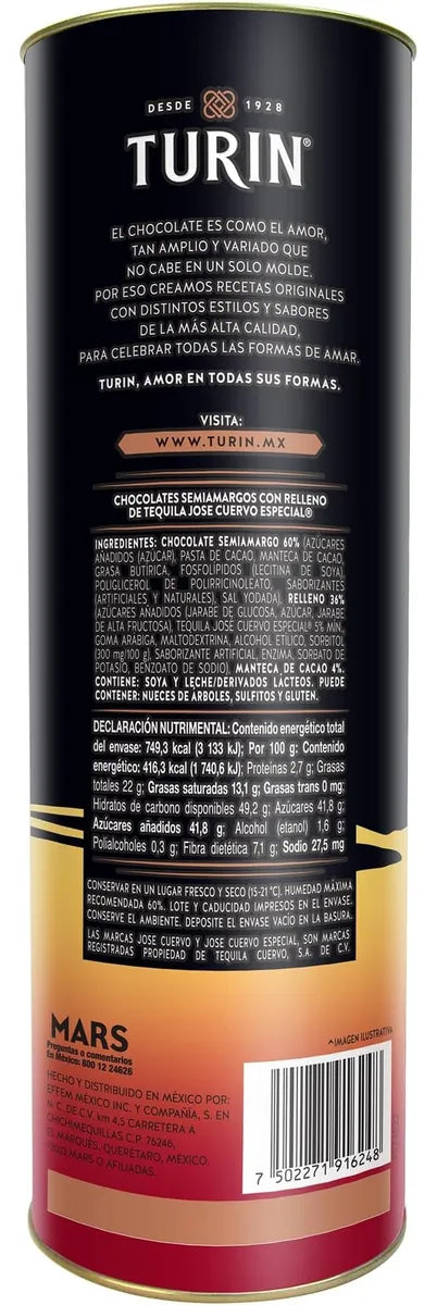 Turin Jose Cuervo Chocolates mexicanos Tubo 180gr En Colombia