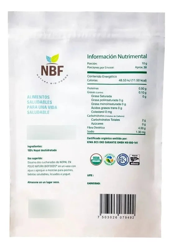 Nopal Deshidratado en Polvo Organico NBF Bolsa 300gr En Colombia