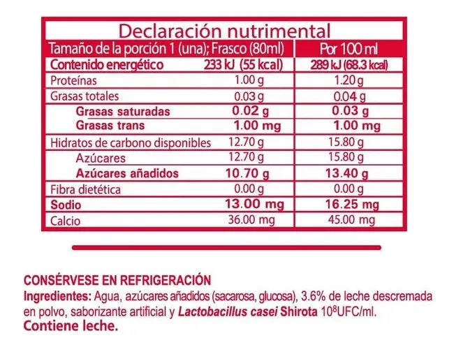 Yakult Roja Producto a Base de Leche Fermentada 5pzs En Colombia